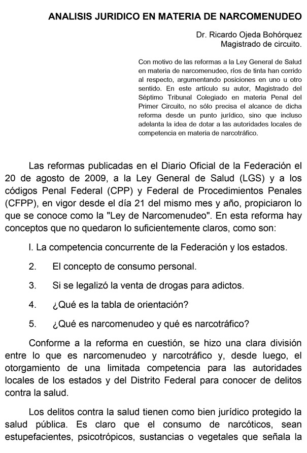Análisis Jurídico en Materia de Narcomenudeo Articulo